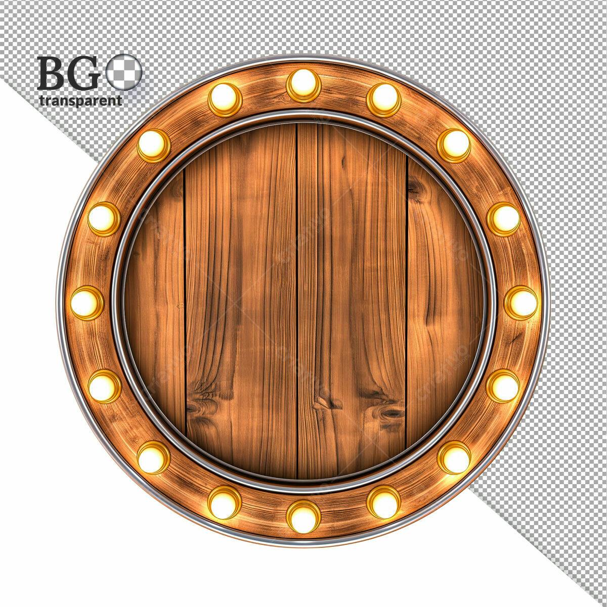 Moldura Circular de Madeira com Luzes PSD Editável