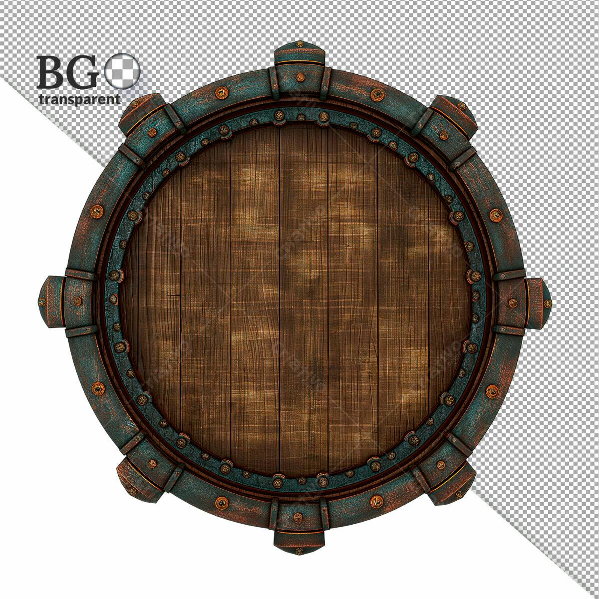 Moldura Circular em Madeira e Metal PSD Editável