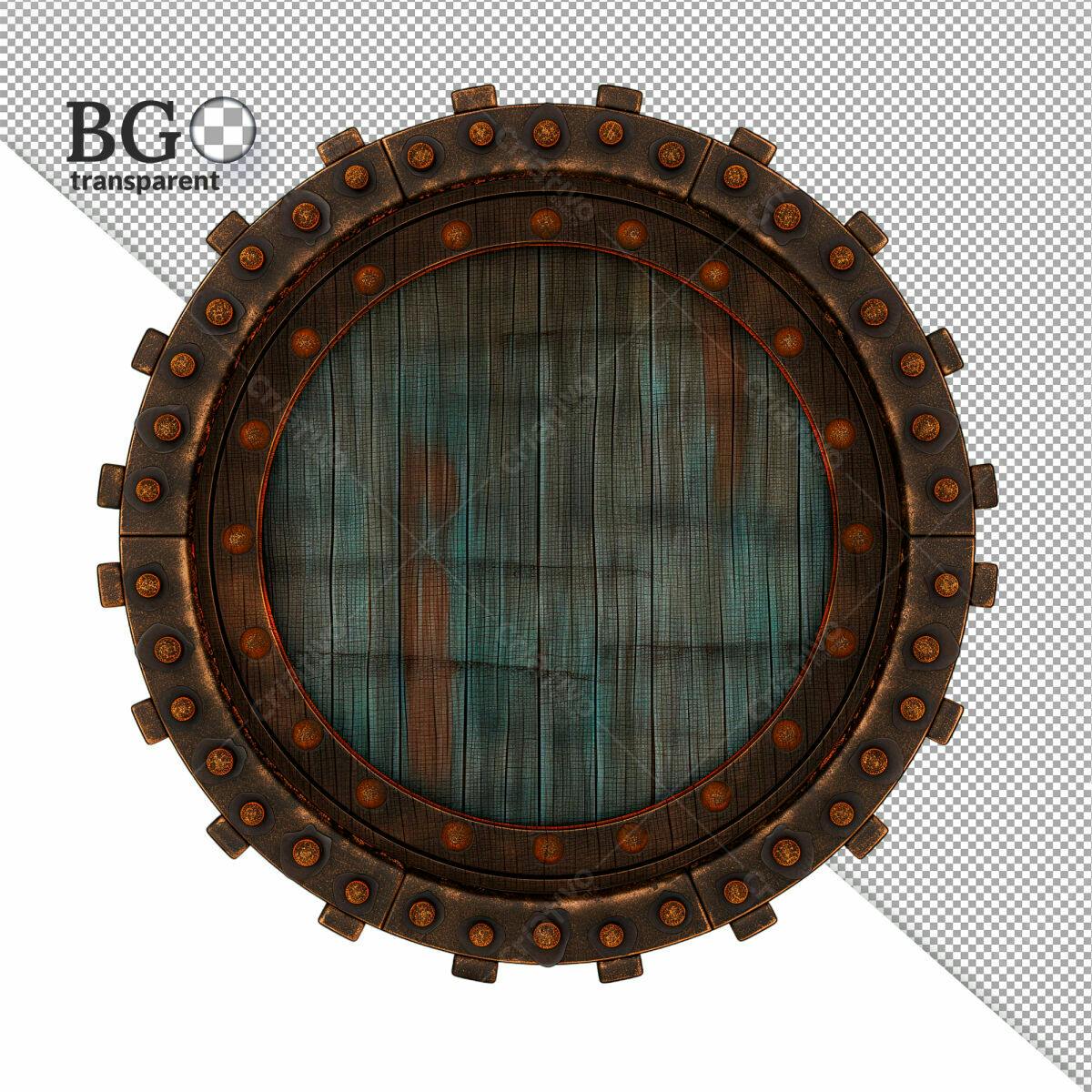 Moldura Circular de Madeira e Metal PSD Editável