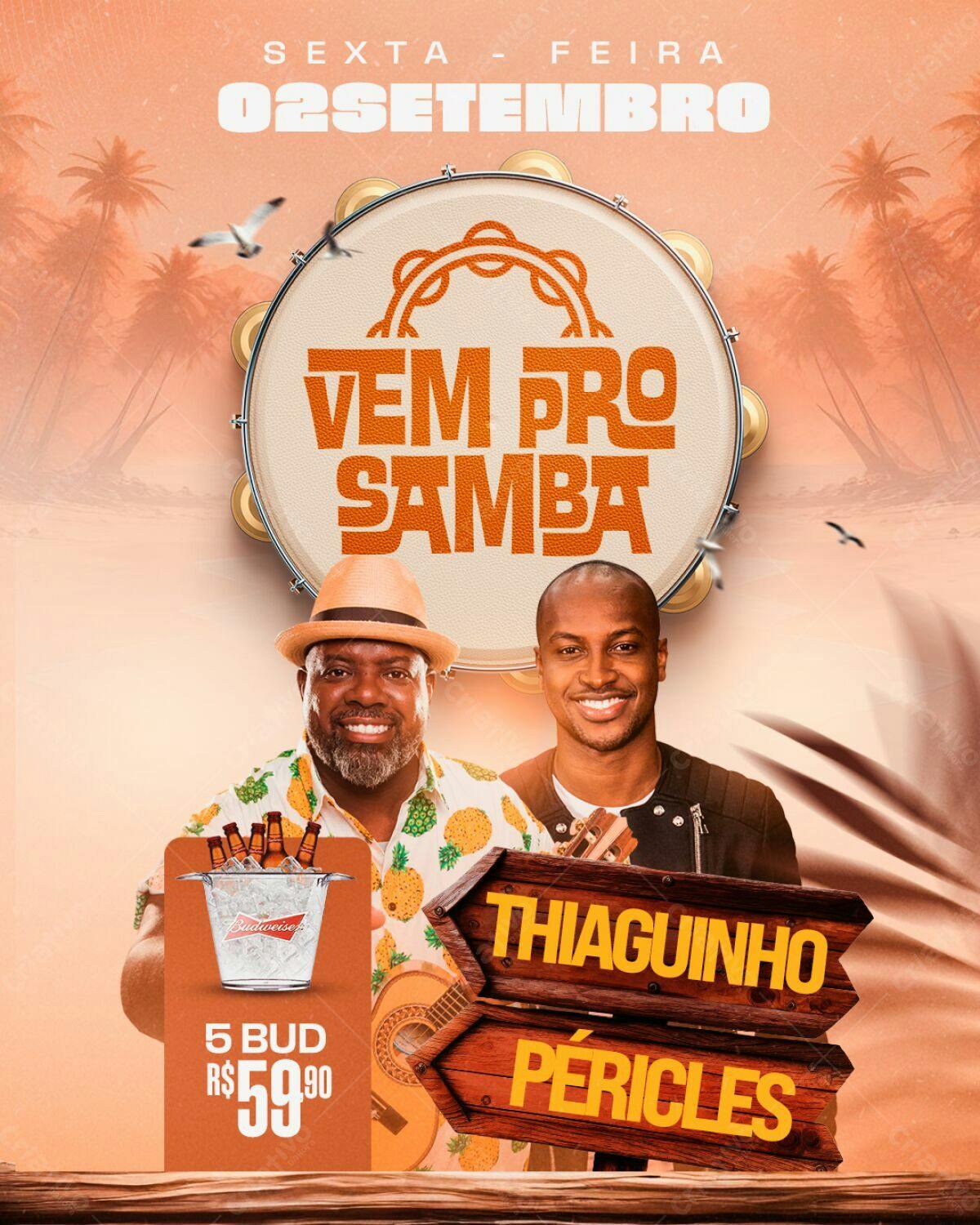 Flyer Festa Samba Thiaguinho e Péricles PSD Editável