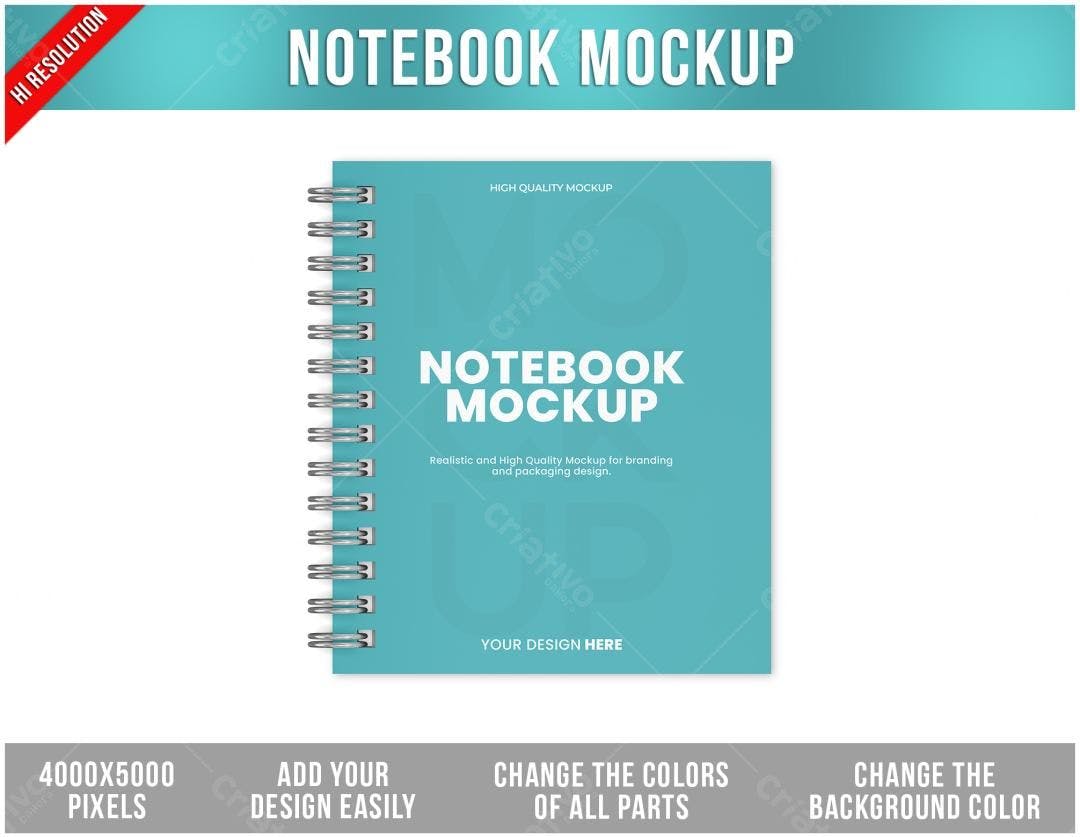Mockup Notebook Spiral: Design Moderno em Azul Claro