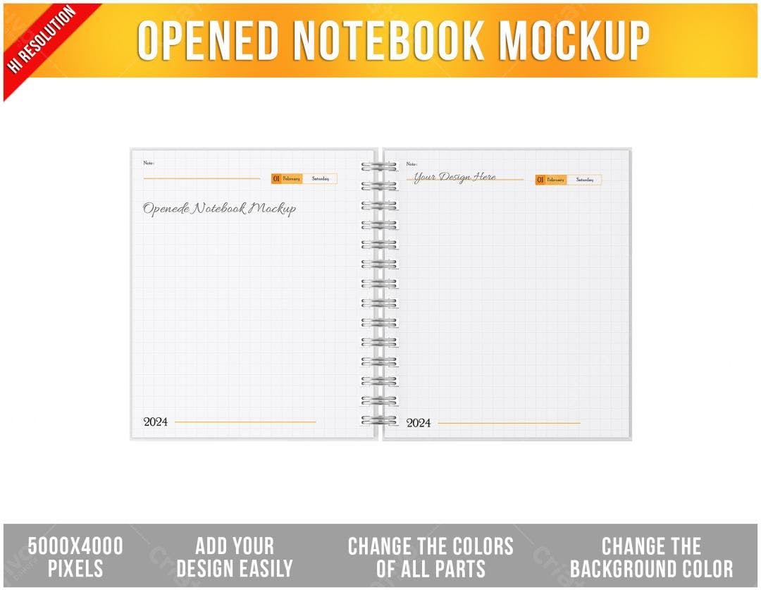 Mockup Notebook Aberto com Grade: Design Moderno