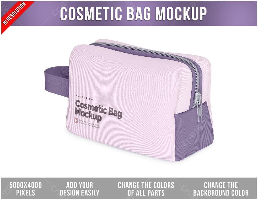 Mockup Bolsa de Maquiagem Rosa e Lilás - Design Realista