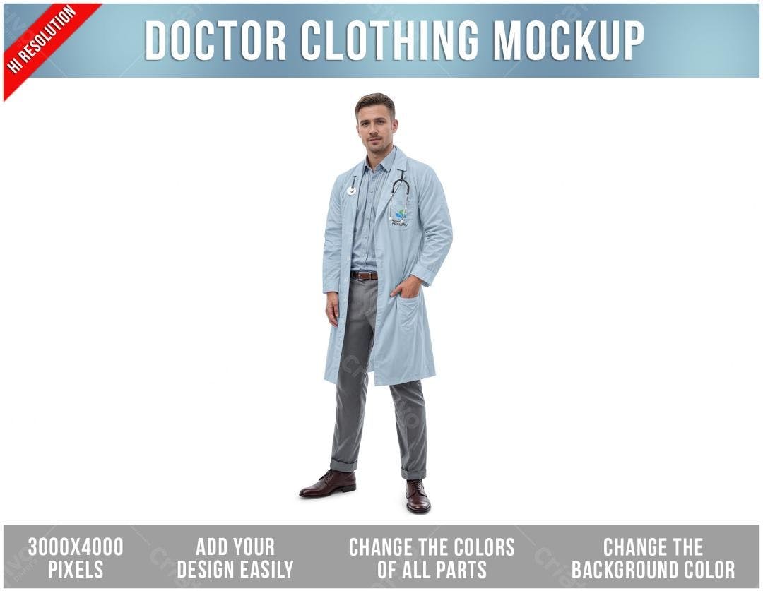 Mockup Roupa Médica Masculina - Jaleco Azul Claro