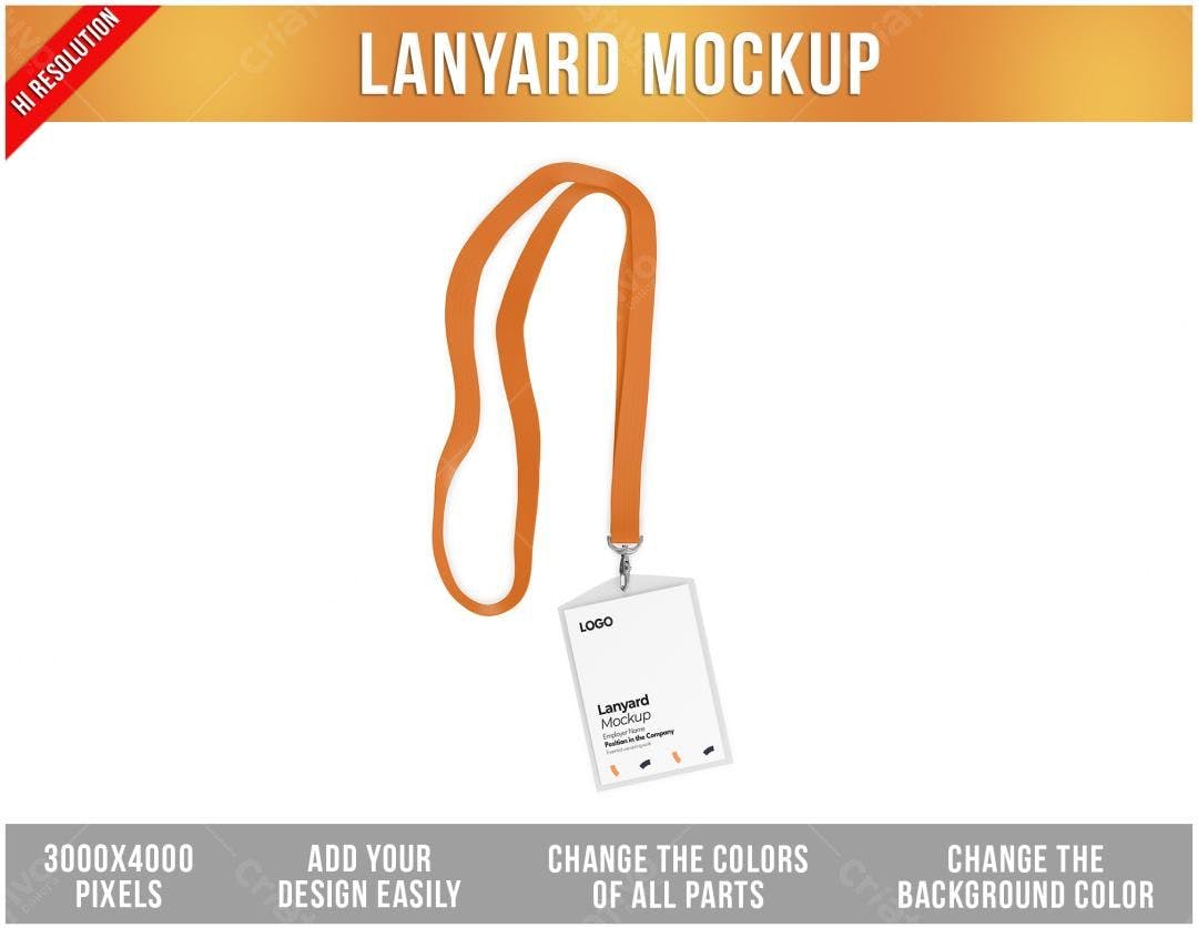 Mockup de Cordão Porta-Crachá Laranja: Modelo Realista