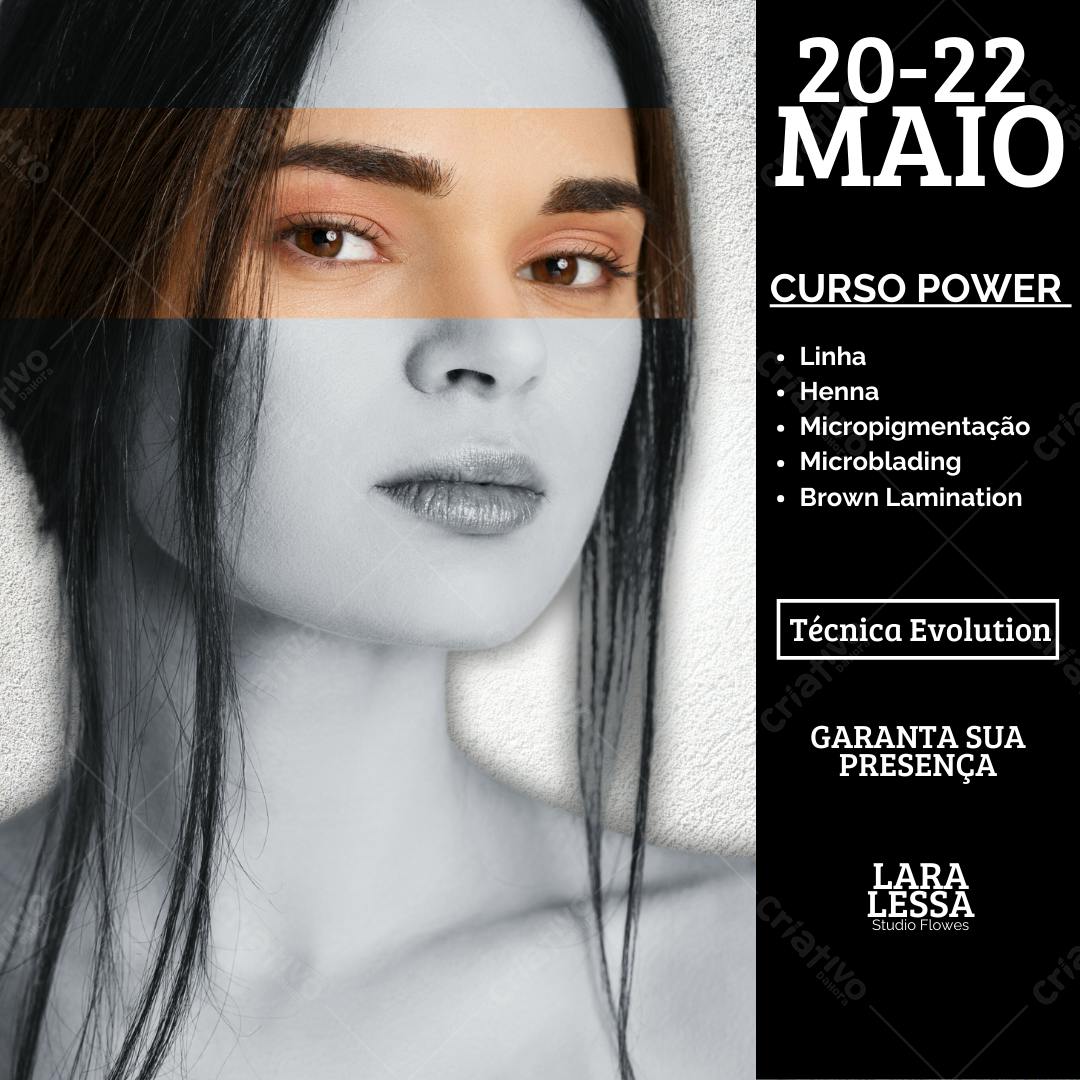 Post Instagram Curso Micropigmentação em tons cinza e preto Editável no Canva