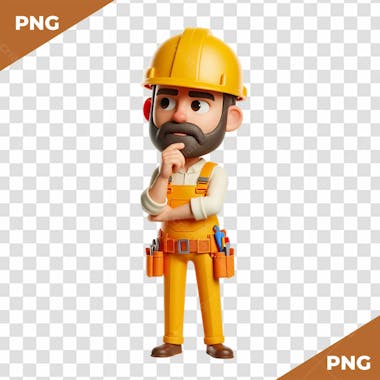 Elemento 3d homem com barba com roupa de obra e construção e mecânico 05