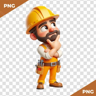 Elemento 3d homem com barba com roupa de obra e construção e mecânico 04