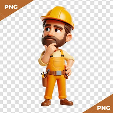 Elemento 3d homem com barba com roupa de obra e construção e mecânico 01