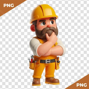 Elemento 3d homem com barba com roupa de obra e construção e mecânico 02