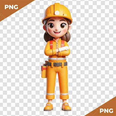 Elemento 3d mulher com roupa de obra e construção e mecânica