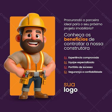 Banner de midia social construtora ou modelo de postagem no instagram