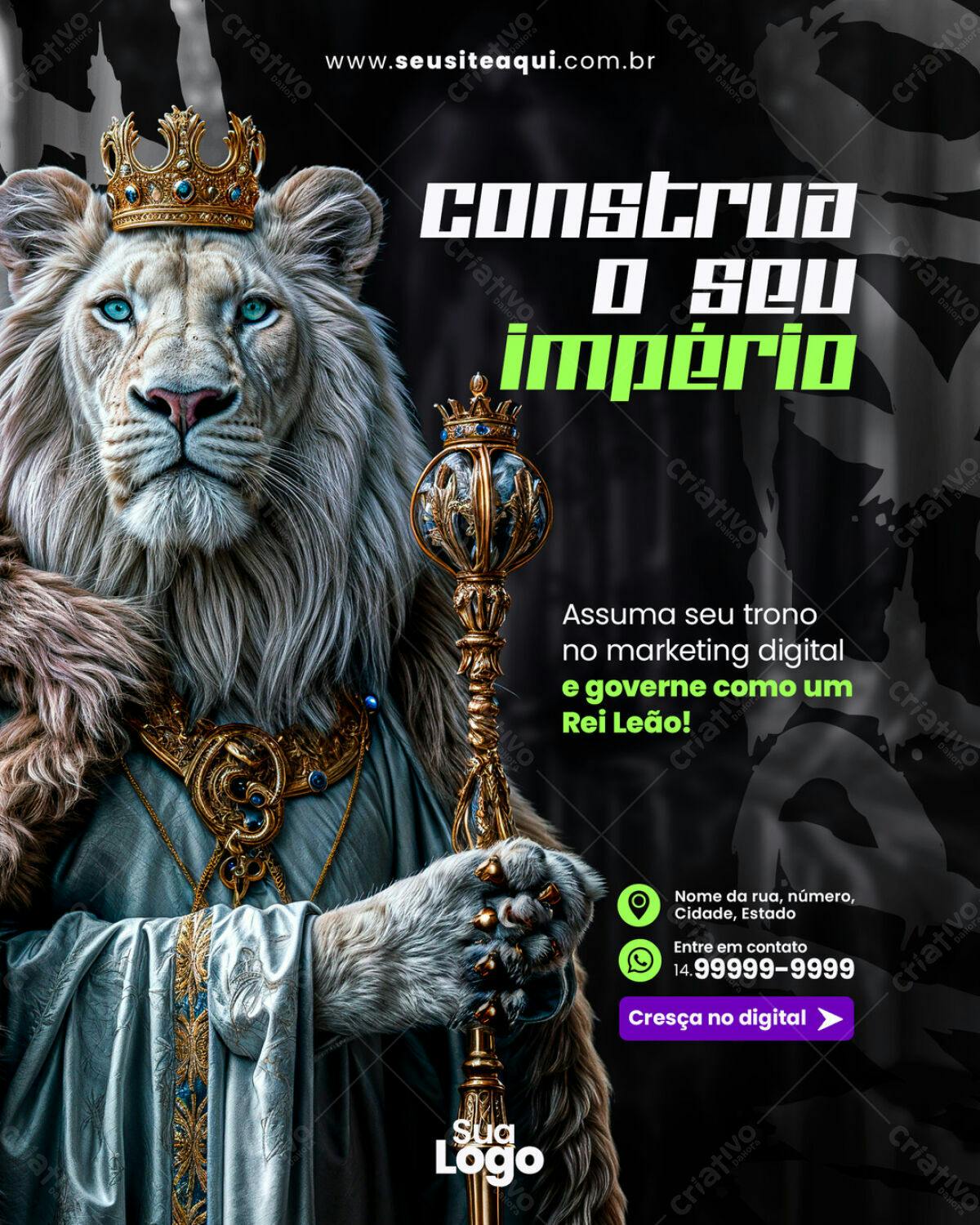 Flyer Marketing Digital Rei Leão PSD Editável