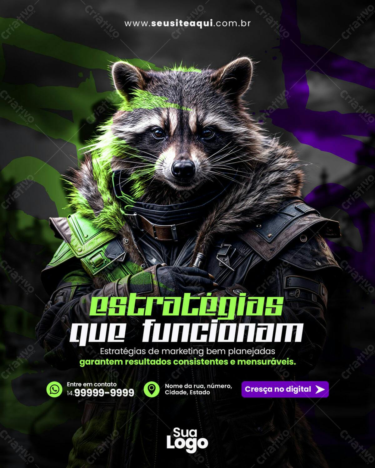 Flyer Marketing Digital com Guaxinim PSD Editável