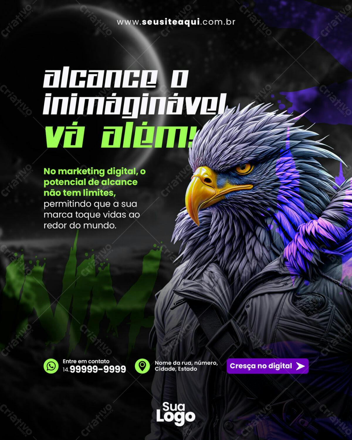 Flyer Marketing Digital com Águia PSD Editável