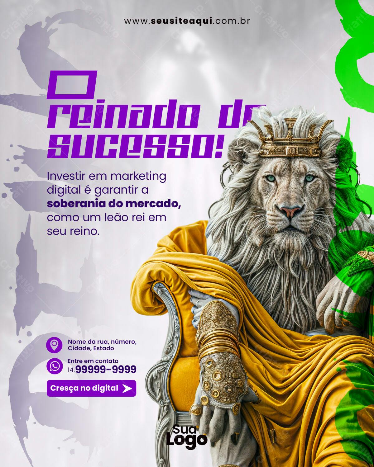 Flyer Marketing Digital Leão Rei PSD Editável