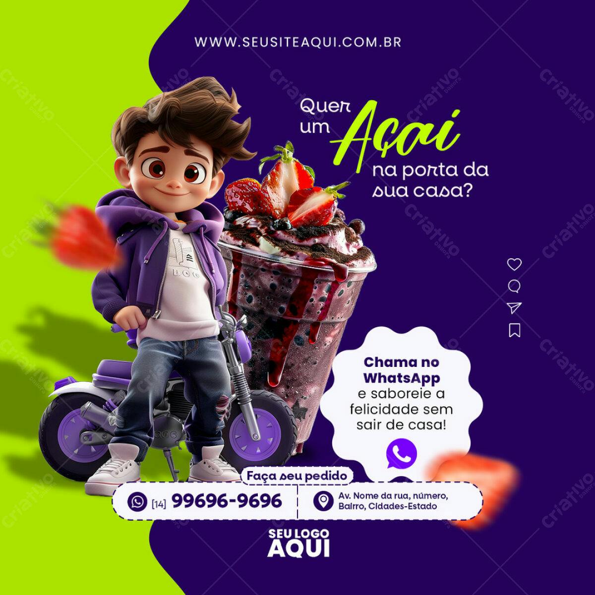Flyer para Delivery de Açaí PSD Editável