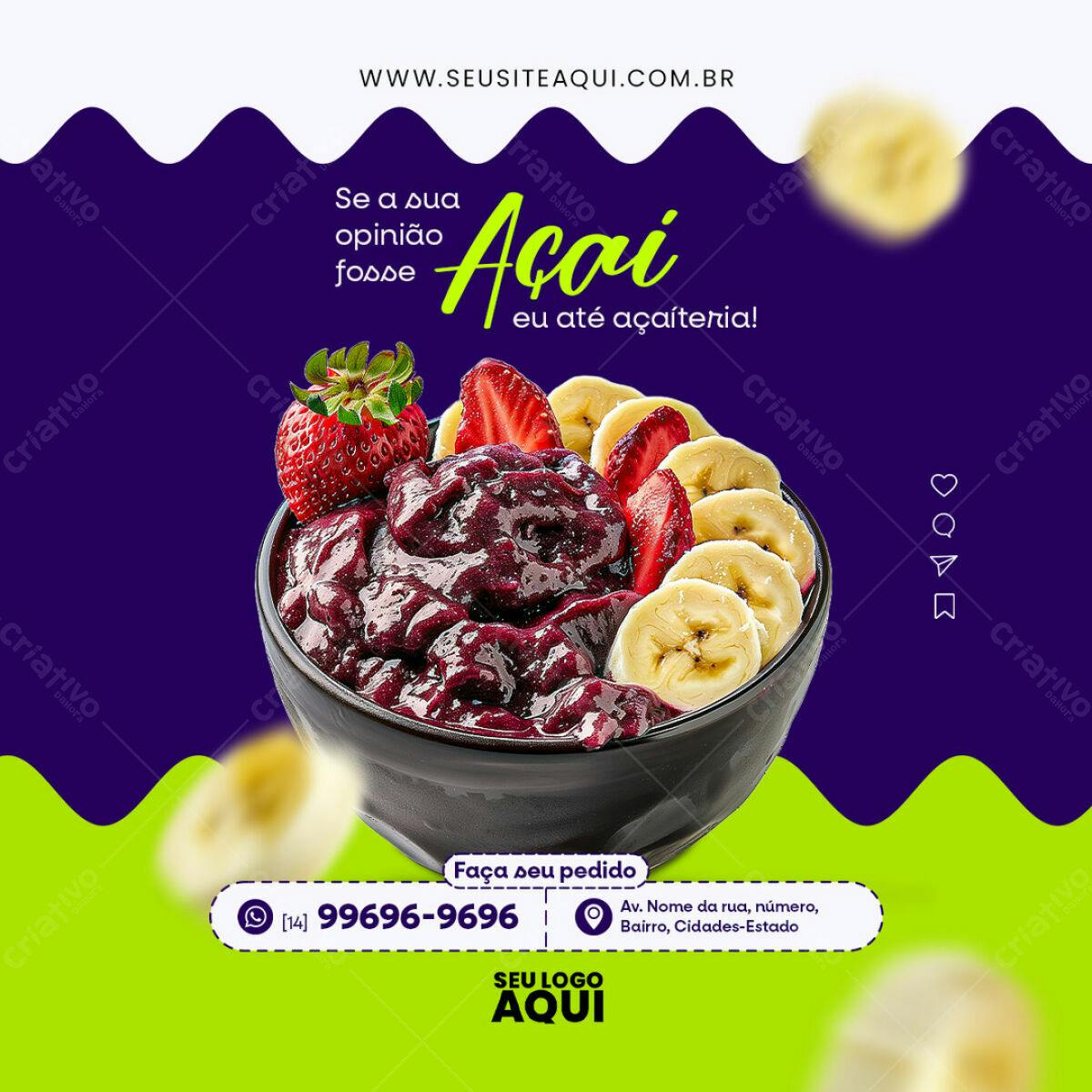 Post Açaí PSD Editável para Redes Sociais
