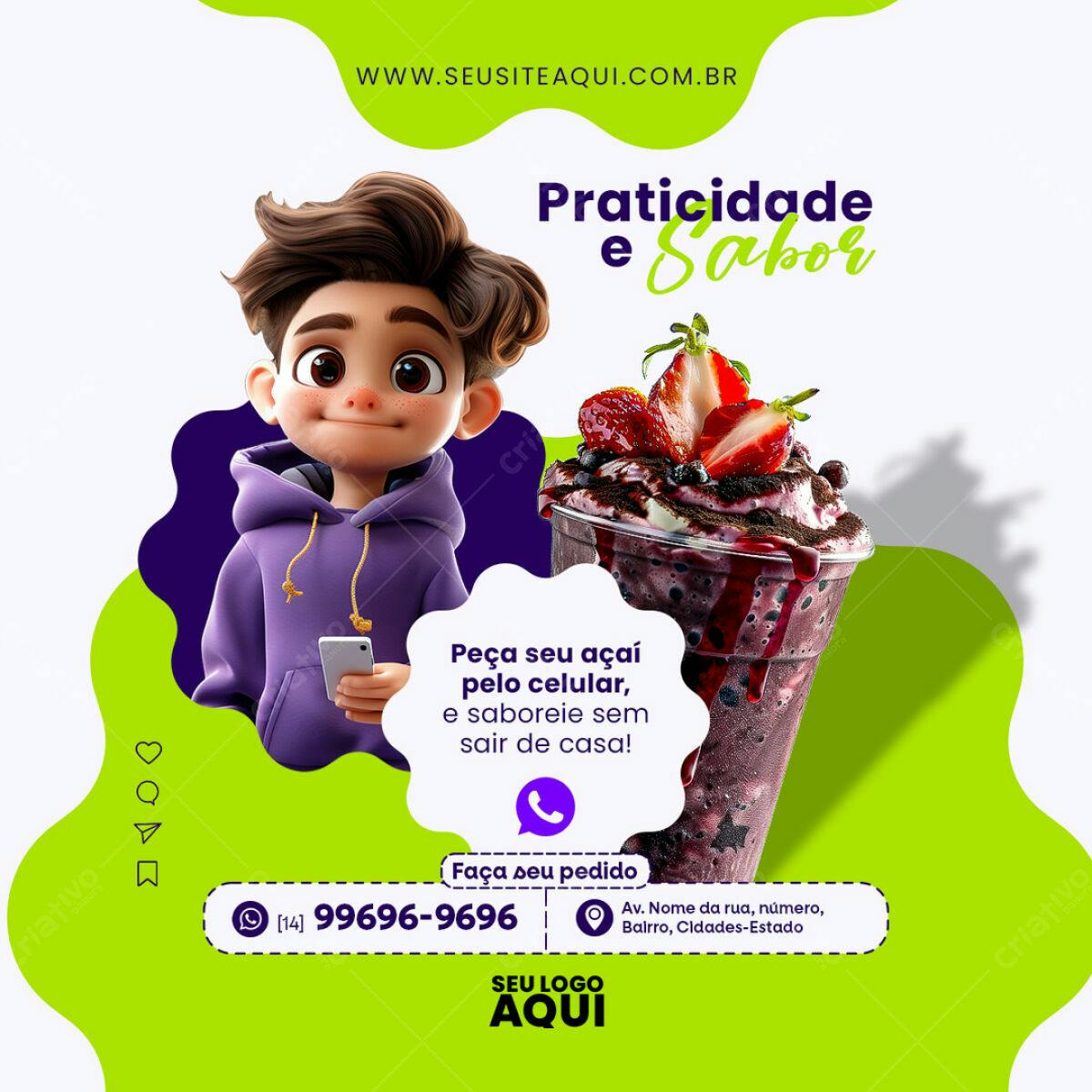 Post Açaí Delivery PSD Editável