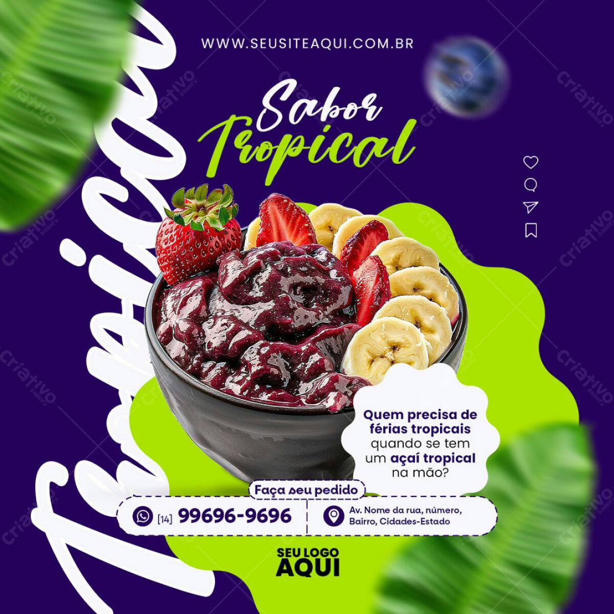 Post Açaí Tropical PSD Editável