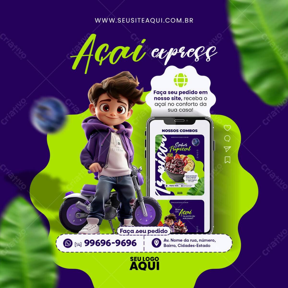 Flyer para Delivery de Açaí PSD Editável