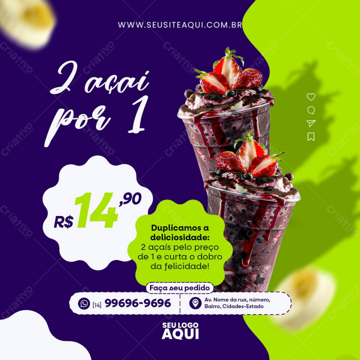 Post para Promoção Açaí 2x1 PSD Editável