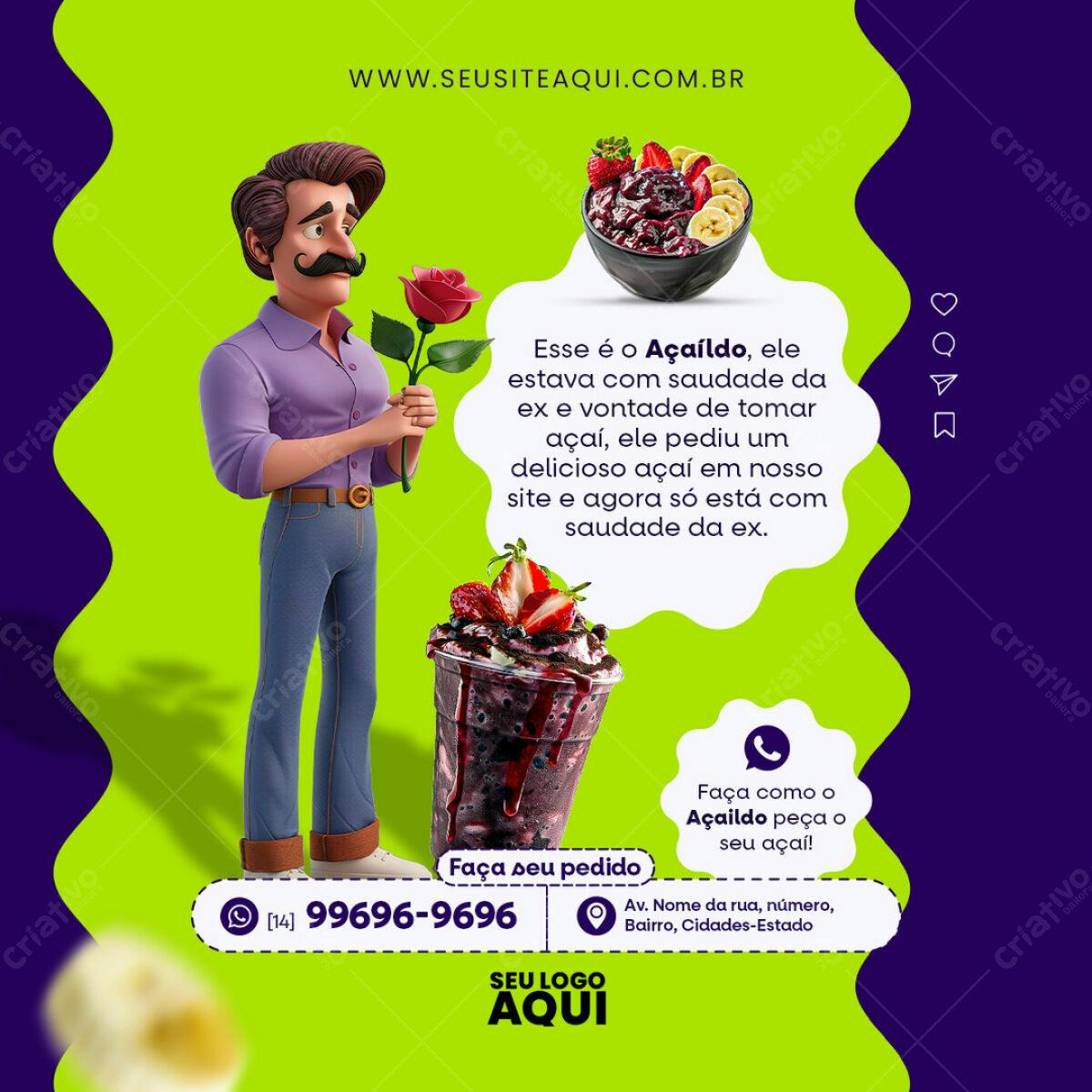 Flyer Açaí Romântico PSD Editável