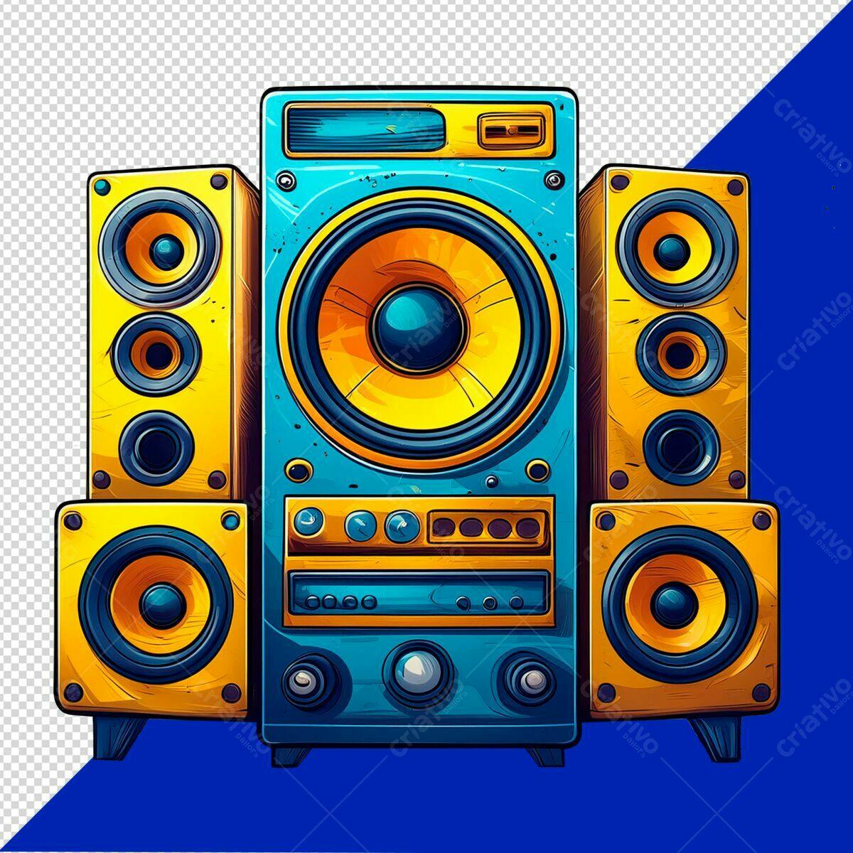 Som Retro Amarelo e Azul - PSD Editável