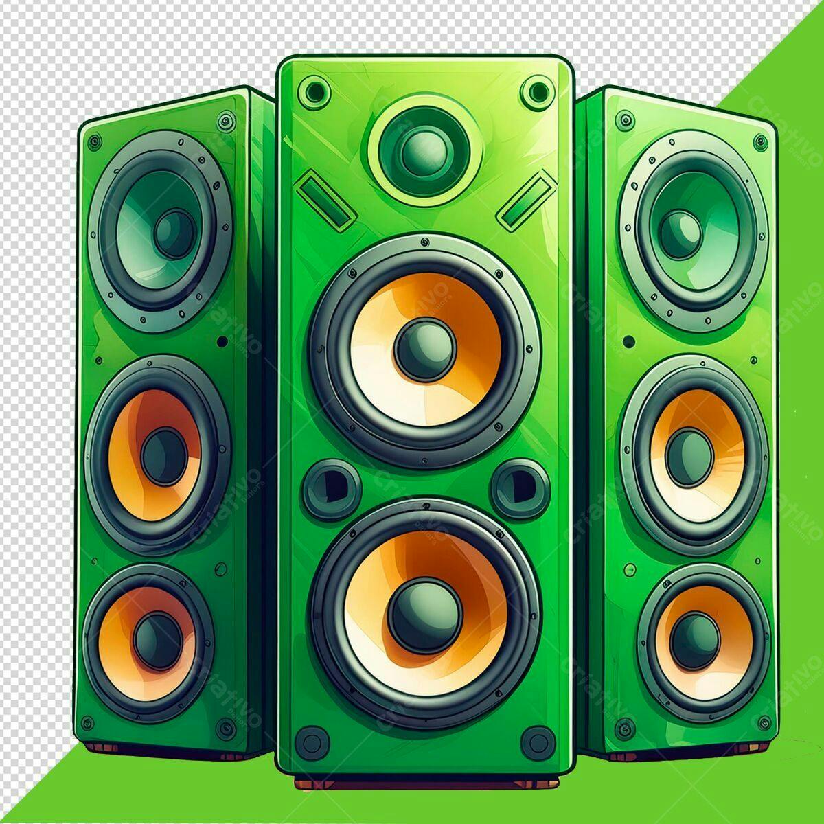Ilustração Caixas de Som Verde PSD Editável