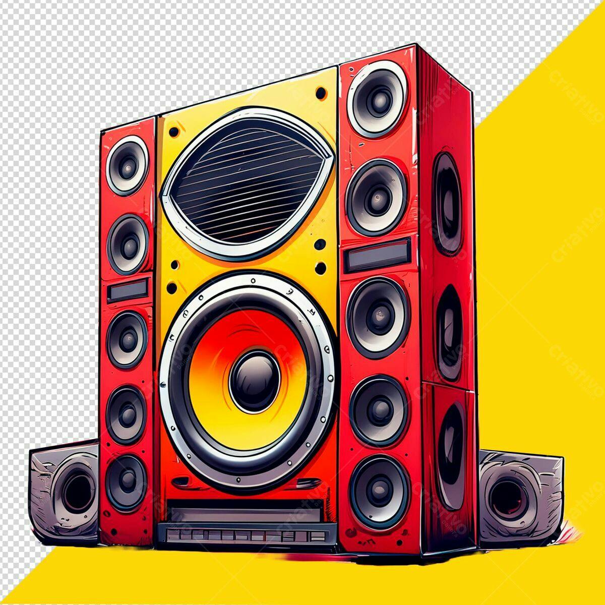 Som Potente Vermelho e Amarelo PSD Editável