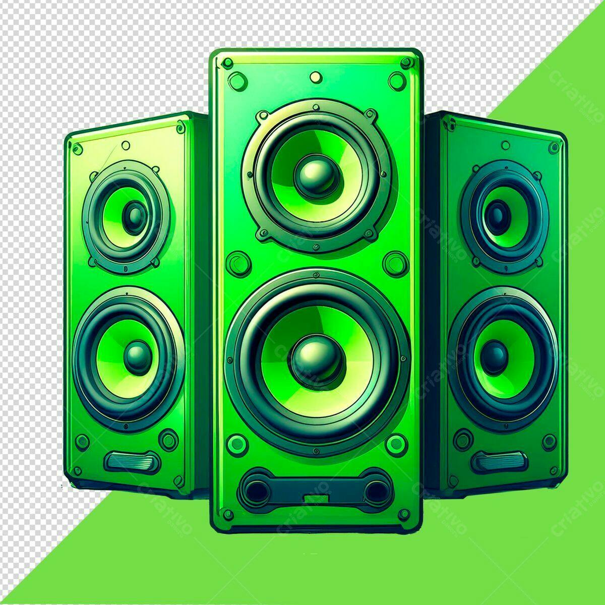 Ilustração Caixas de Som Verde Neon PSD Editável