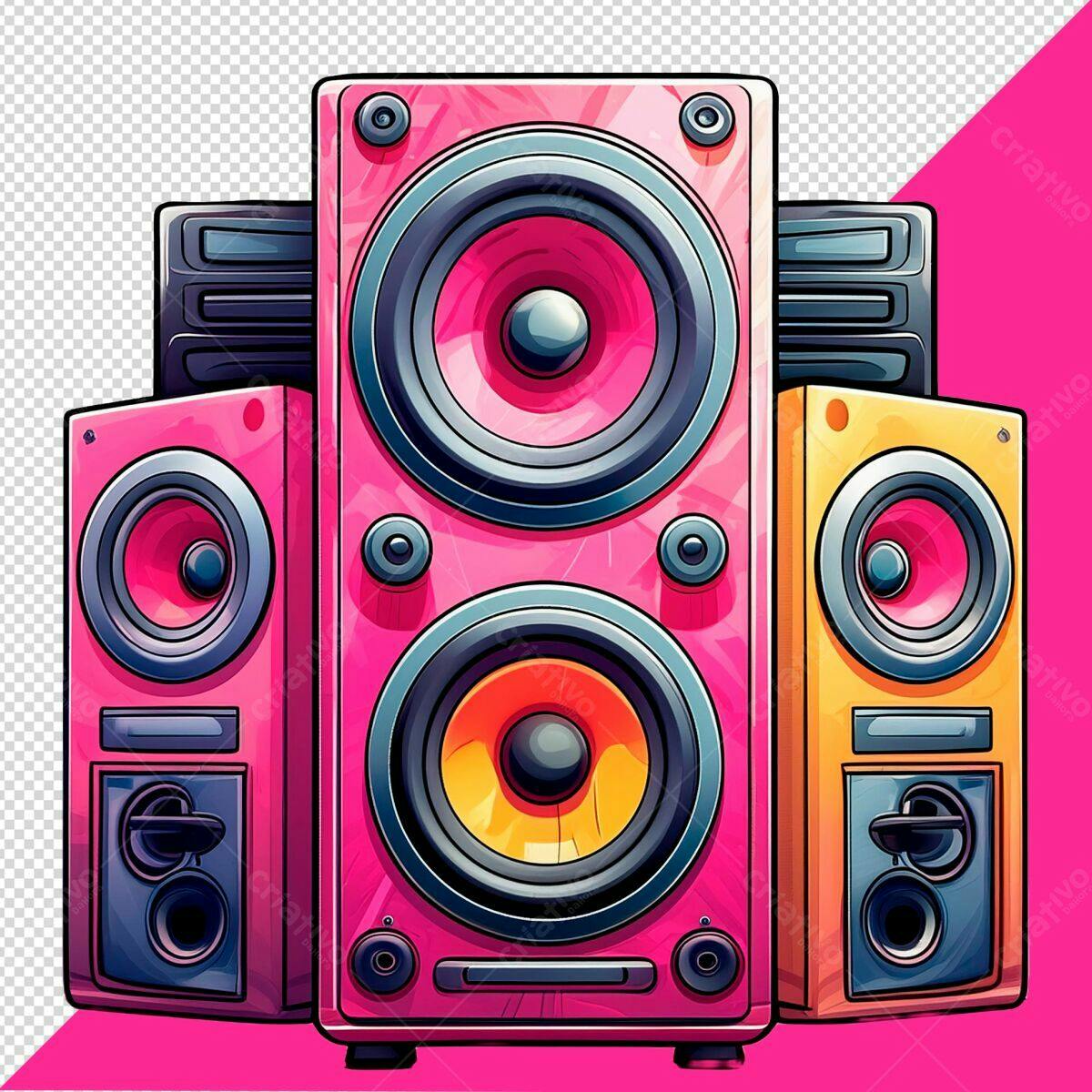 Arte de Caixas de Som Pink e Amarelo PSD Editável