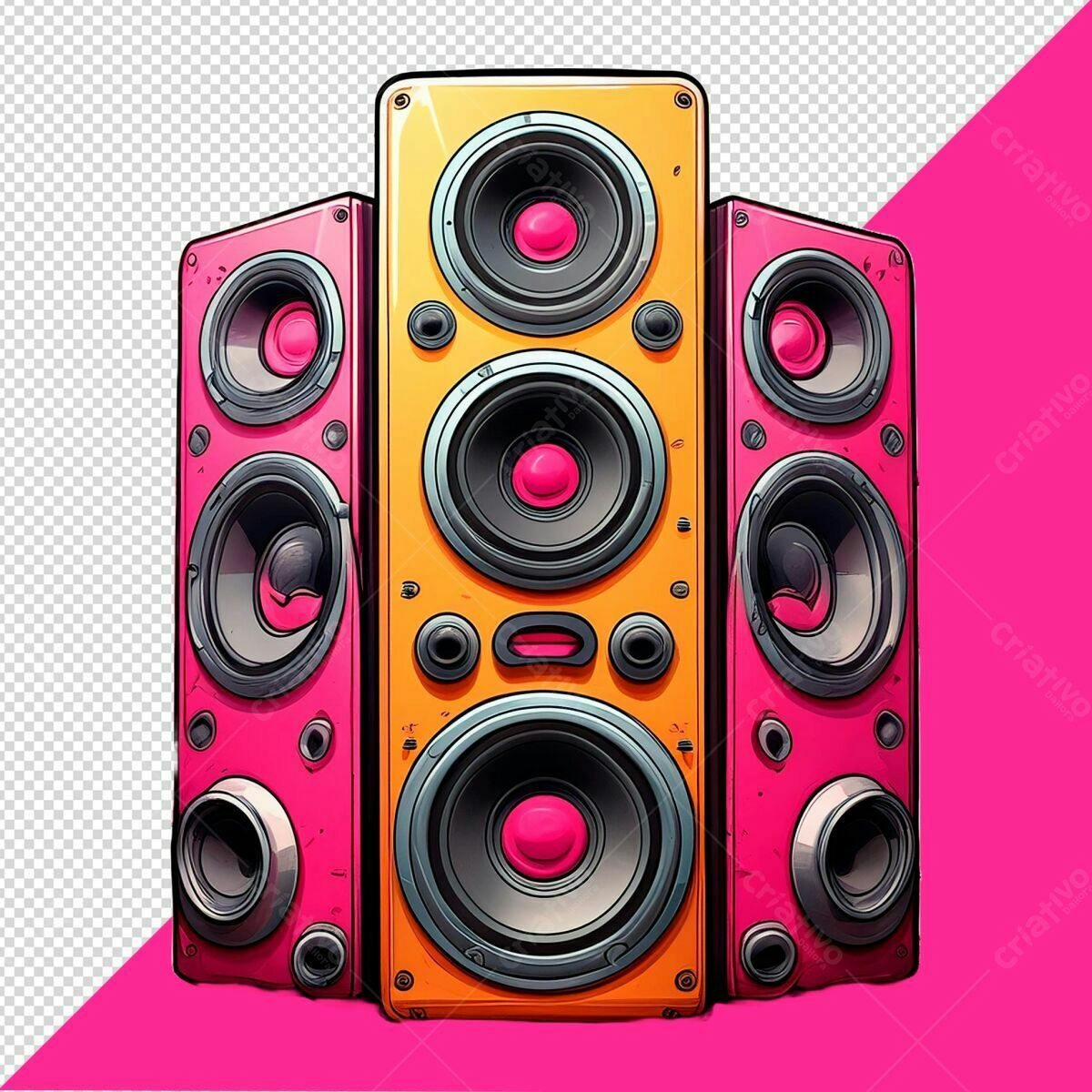 Arte de Caixas de Som Pink e Amarelo PSD Editável