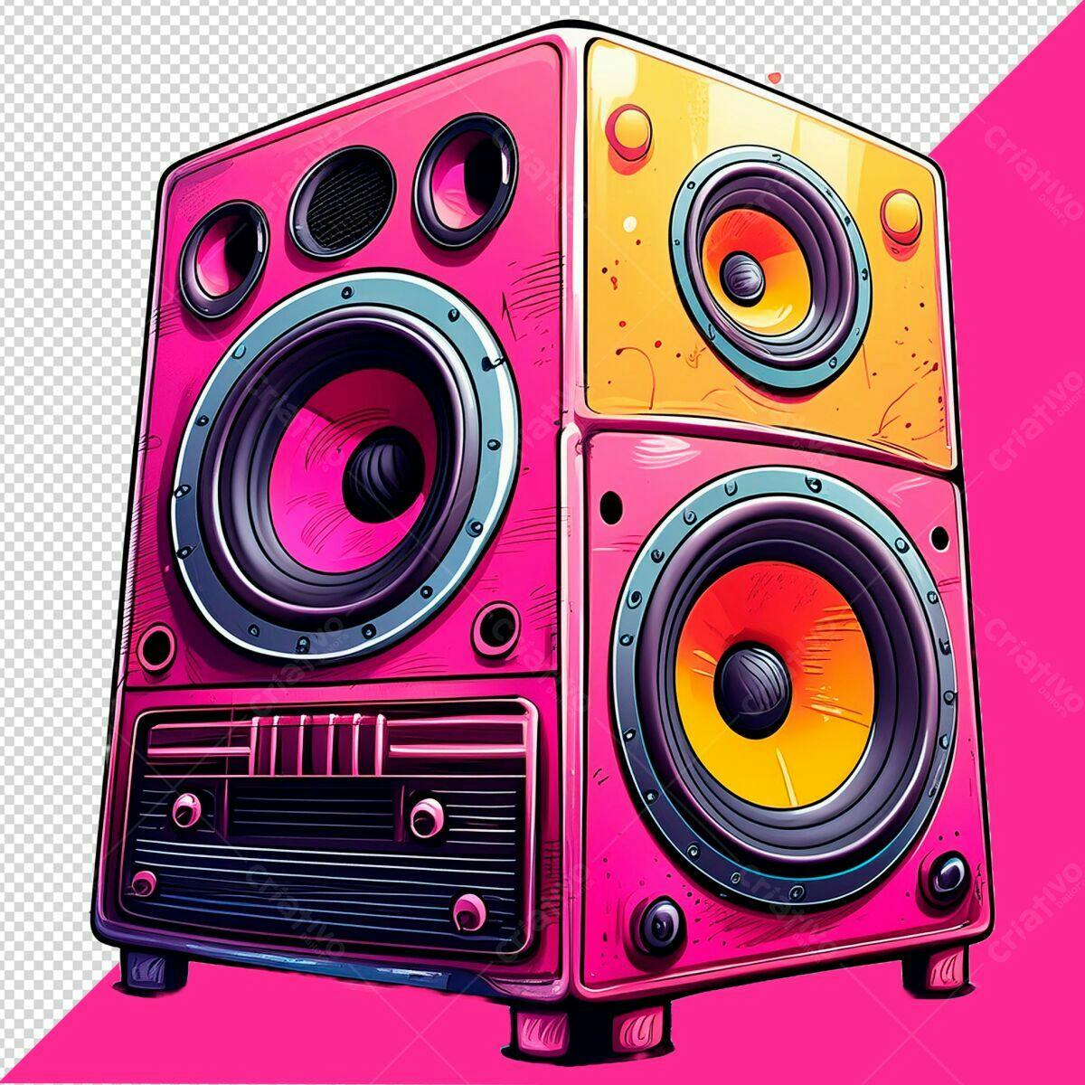 Caixa de Som Retrô Pink e Amarela PSD Editável