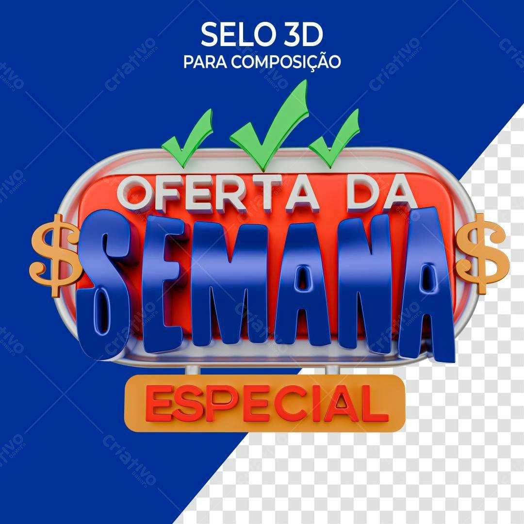 Selo 3D promocional oferta da semana azul e vermelho