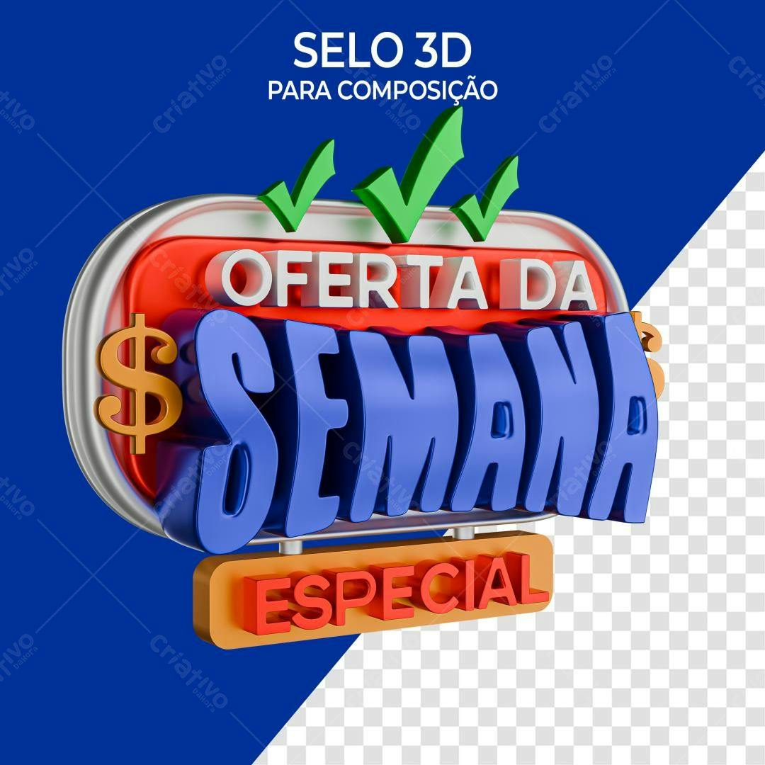 Selo 3D promocional estilo retrô vermelho azul e dourado