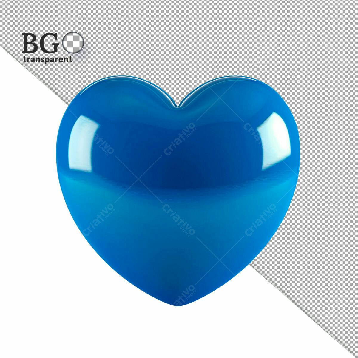 Ícone Coração Azul 3D PSD Editável