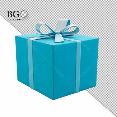 Caixa De Presente 3D Azul Para Composição
