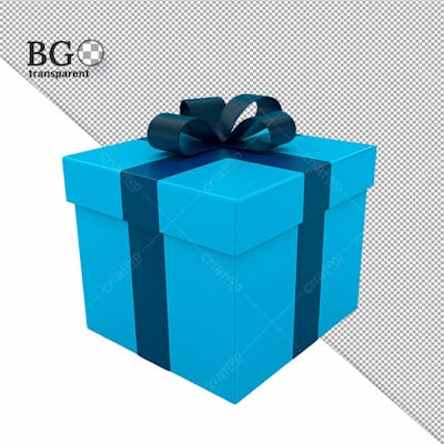 Caixa De Presente 3D Azul Para Composição