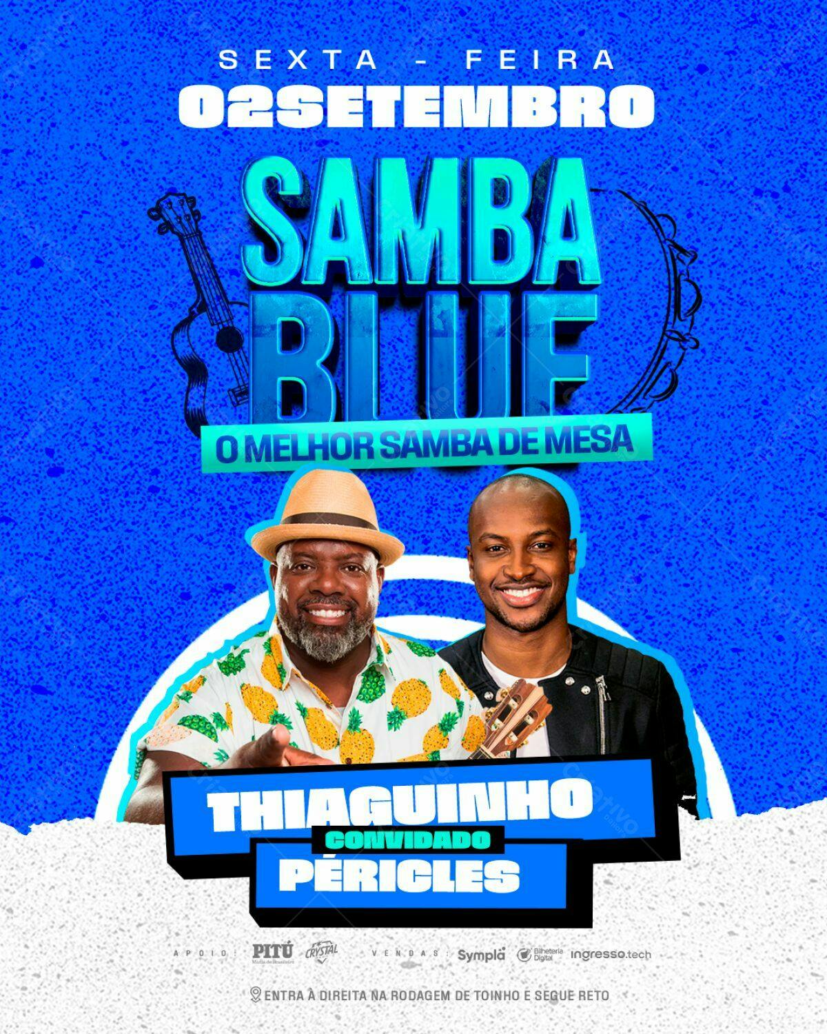 Flyer Samba Blue com Thiaguinho e Pericles PSD Editável