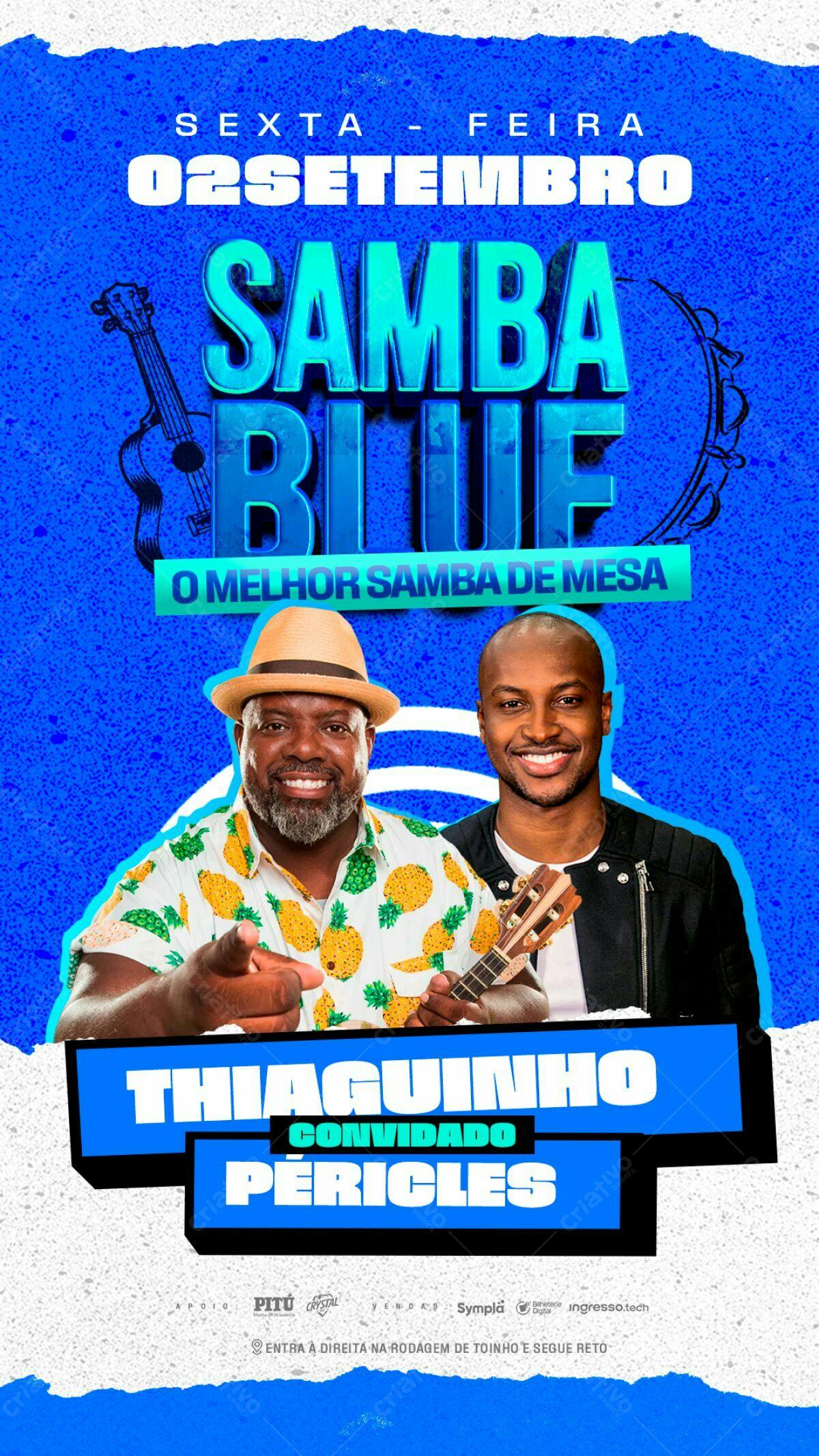 Flyer Samba Blue com Thiaguinho e Péricles PSD Editável