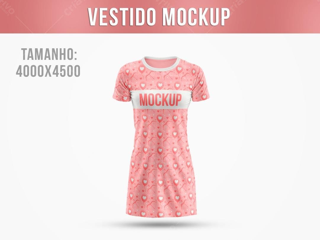 Mockup Vestido Rosa com Estampa Romântica
