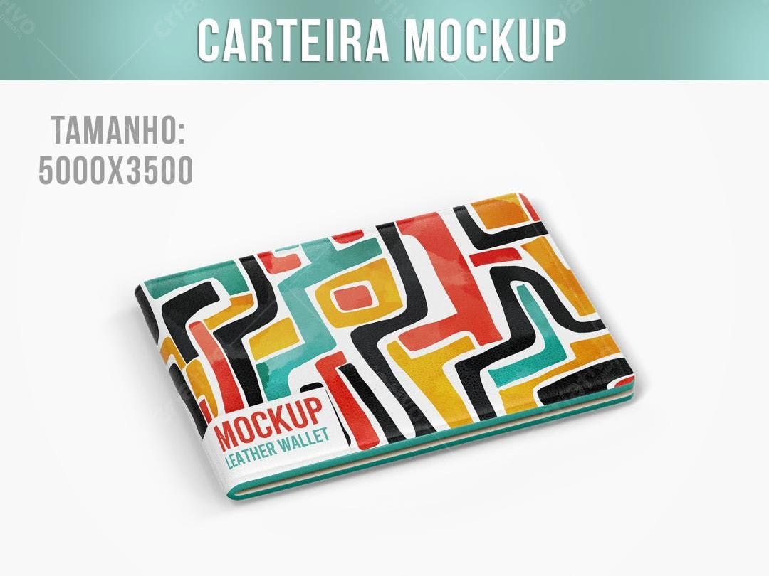 Mockup Carteira Couro com Design Abstrato Colorido
