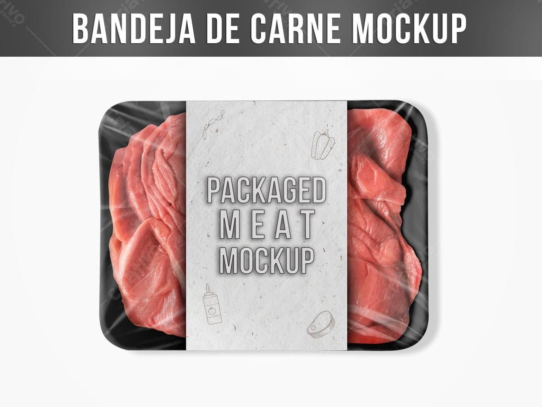 Mockup de Embalagem de Carne Realista: Bandeja Preta