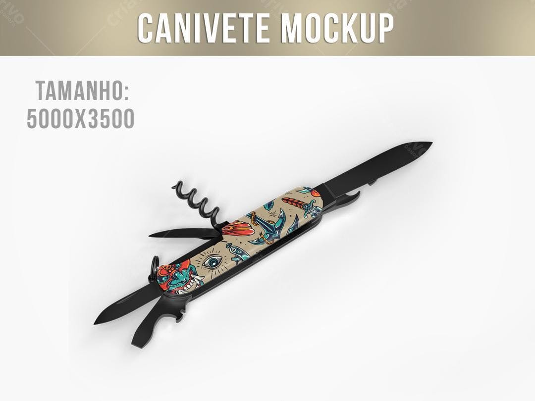 Mockup Canivete Estilo Old School com Design de Tattoo