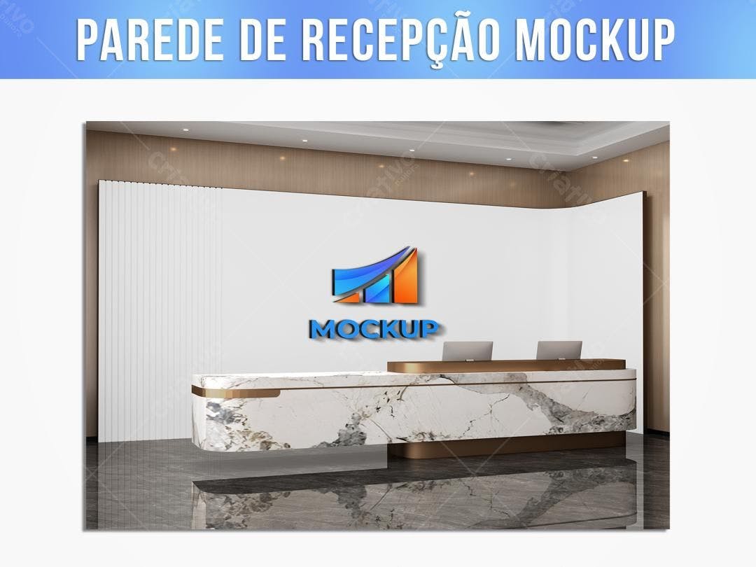 Mockup de Parede de Recepção Moderna com Balcão de Mármore