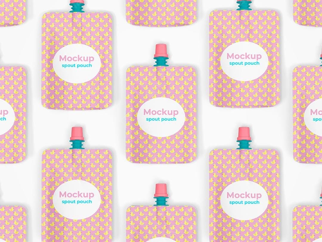 Mockup de Sachê Infantil com Patinhos - Rosa e Amarelo