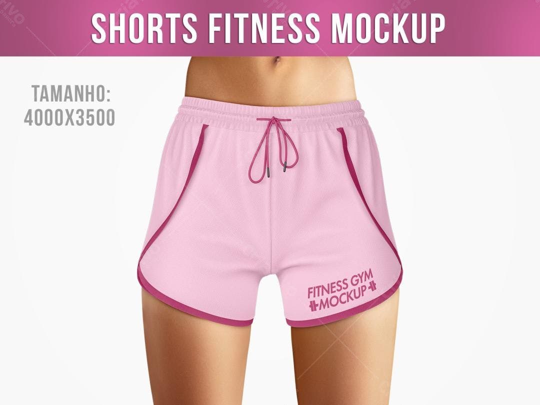 Mockup Shorts Fitness Rosa e Vinho - Visual Realista
