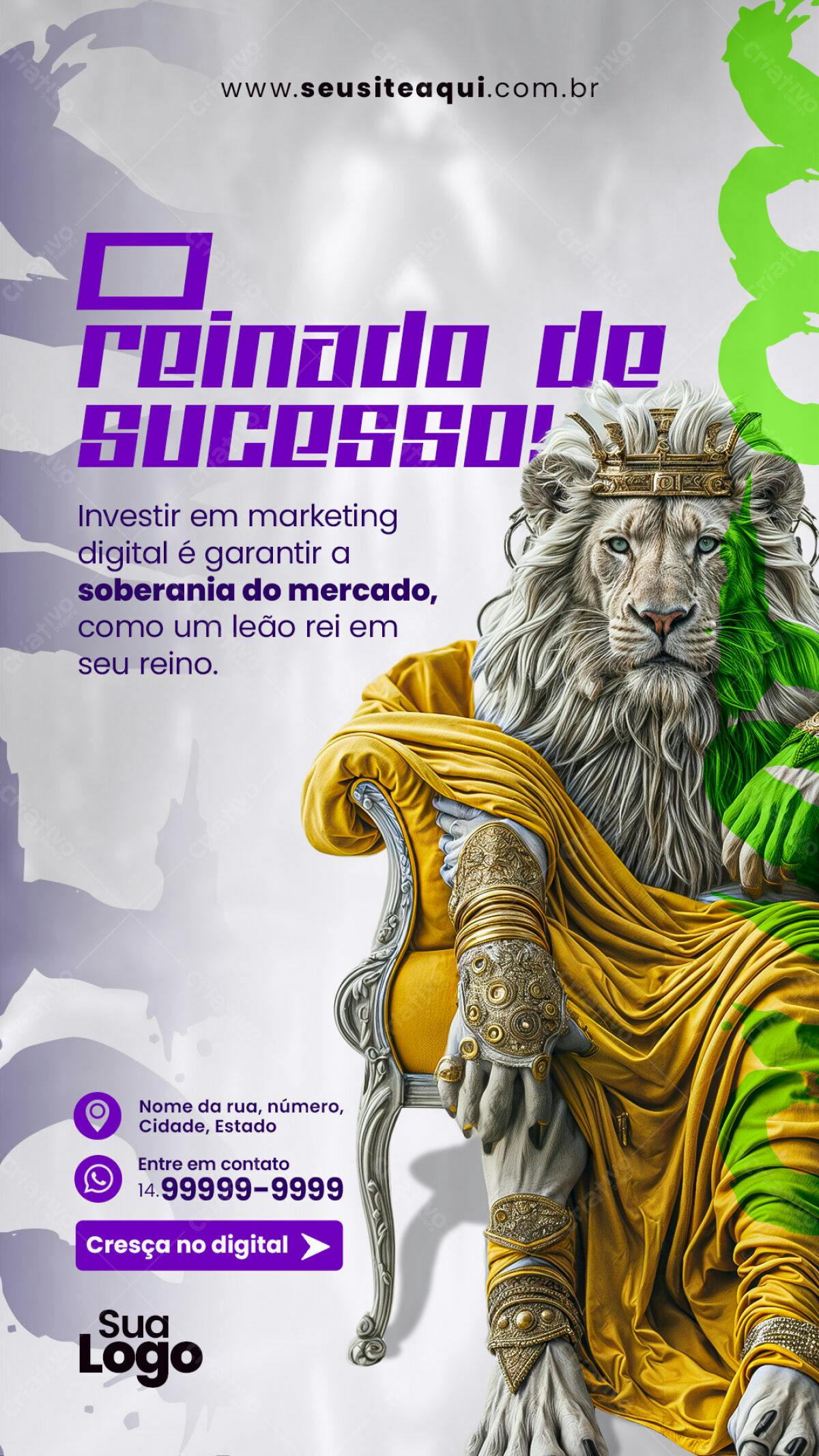 Flyer Marketing Digital Leão Rei PSD Editável
