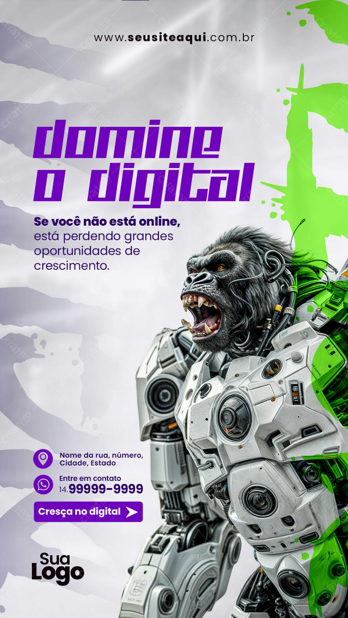 Flyer Marketing Digital Gorila Robô PSD Editável
